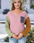 Gray Notch Neck Color Block Top