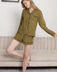 Gray Plaid Long Sleeve Shirt and Shorts Lounge Set Sentient Beauty Fashions Apparel & Accessories