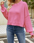Rosy Brown Round Neck Dropped Shoulder Sweater Sentient Beauty Fashions Apparel & Accessories