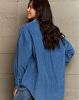 Dark Slate Blue Ninexis Collared Neck Dropped Shoulder Button-Down Jacket Sentient Beauty Fashions Apparel & Accessories