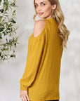 Light Gray BiBi Cutout Long Sleeve Waffle Knit Top Sentient Beauty Fashions Tops
