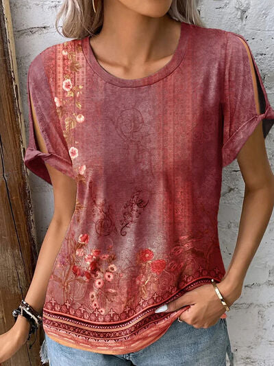 Sienna Printed Round Neck Short Sleeve T-Shirt Sentient Beauty Fashions Apparel &amp; Accessories