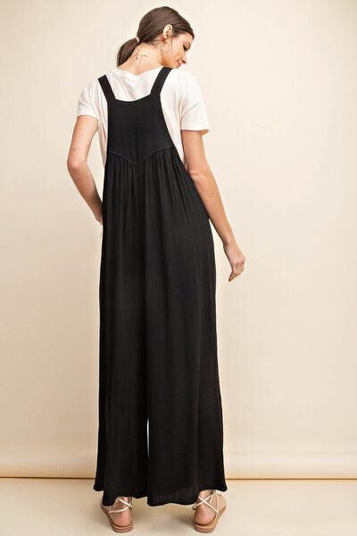 Bisque Kori America Full Size Sleeveless Ruched Wide Leg Overalls Sentient Beauty Fashions Apparel &amp; Accessories