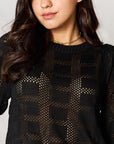 Gray Double Take Ribbed Trim Round Neck Knit Top Sentient Beauty Fashions Apparel & Accessories