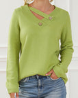 Dark Khaki Asymmetrical Neck buttoned Long Sleeve Sweater Sentient Beauty Fashions Apparel & Accessories