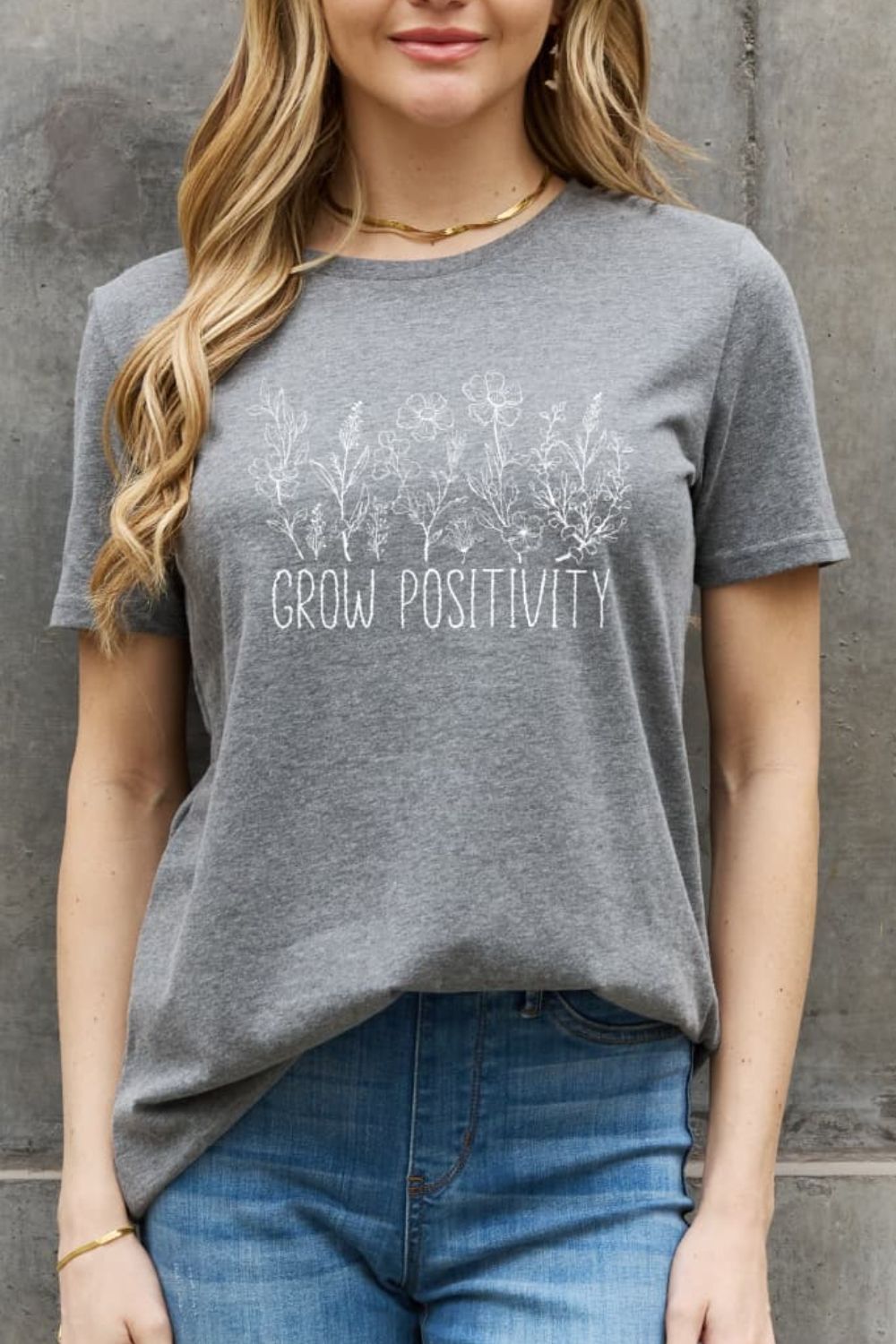 Light Slate Gray Simply Love GROW POSITIVITY Graphic Cotton Tee Sentient Beauty Fashions tees