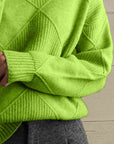 Yellow Green Geometric Turtleneck Long Sleeve Sweater Sentient Beauty Fashions Tops