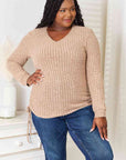 Light Gray Double Take Drawstring Ribbed Long Sleeve T-Shirt