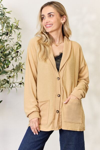 Wheat Heimish Full Size Button Up Long Sleeve Cardigan Sentient Beauty Fashions Apparel &amp; Accessories