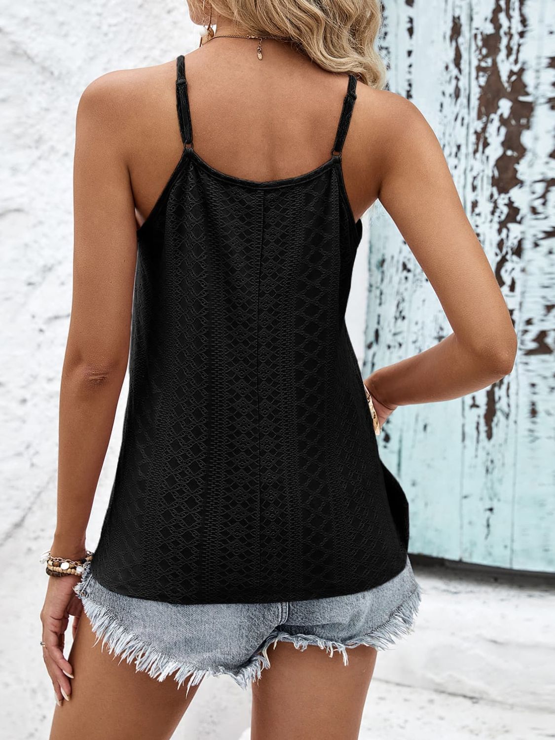 Black Contrast Eyelet Cami Top Sentient Beauty Fashions Apparel &amp; Accessories