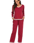 Brown V-Neck Top and Pants Lounge Set Sentient Beauty Fashions Apparel & Accessories