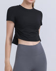 Dark Slate Gray Round Neck Short Sleeve Active Top Sentient Beauty Fashions Apparel & Accessories