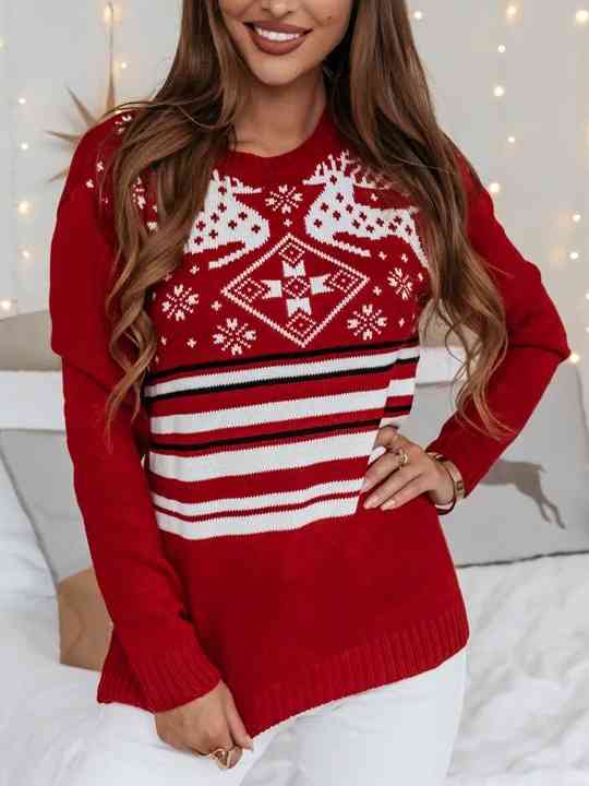 Reindeer Print Pullover Sweater