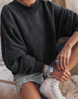 Dark Slate Gray Round Neck Dropped Shoulder Sweatshirt