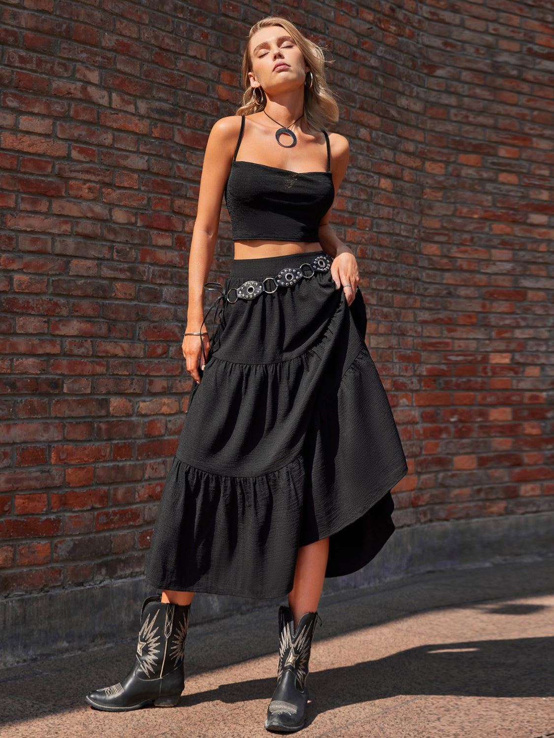 Dark Slate Gray Elastic Waist Midi Skirt Sentient Beauty Fashions Apparel & Accessories