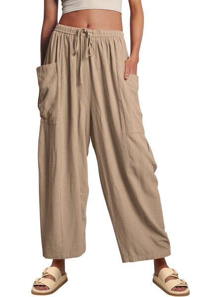 Rosy Brown Full Size Pocketed Drawstring Wide Leg Pants Sentient Beauty Fashions Apparel & Accessories