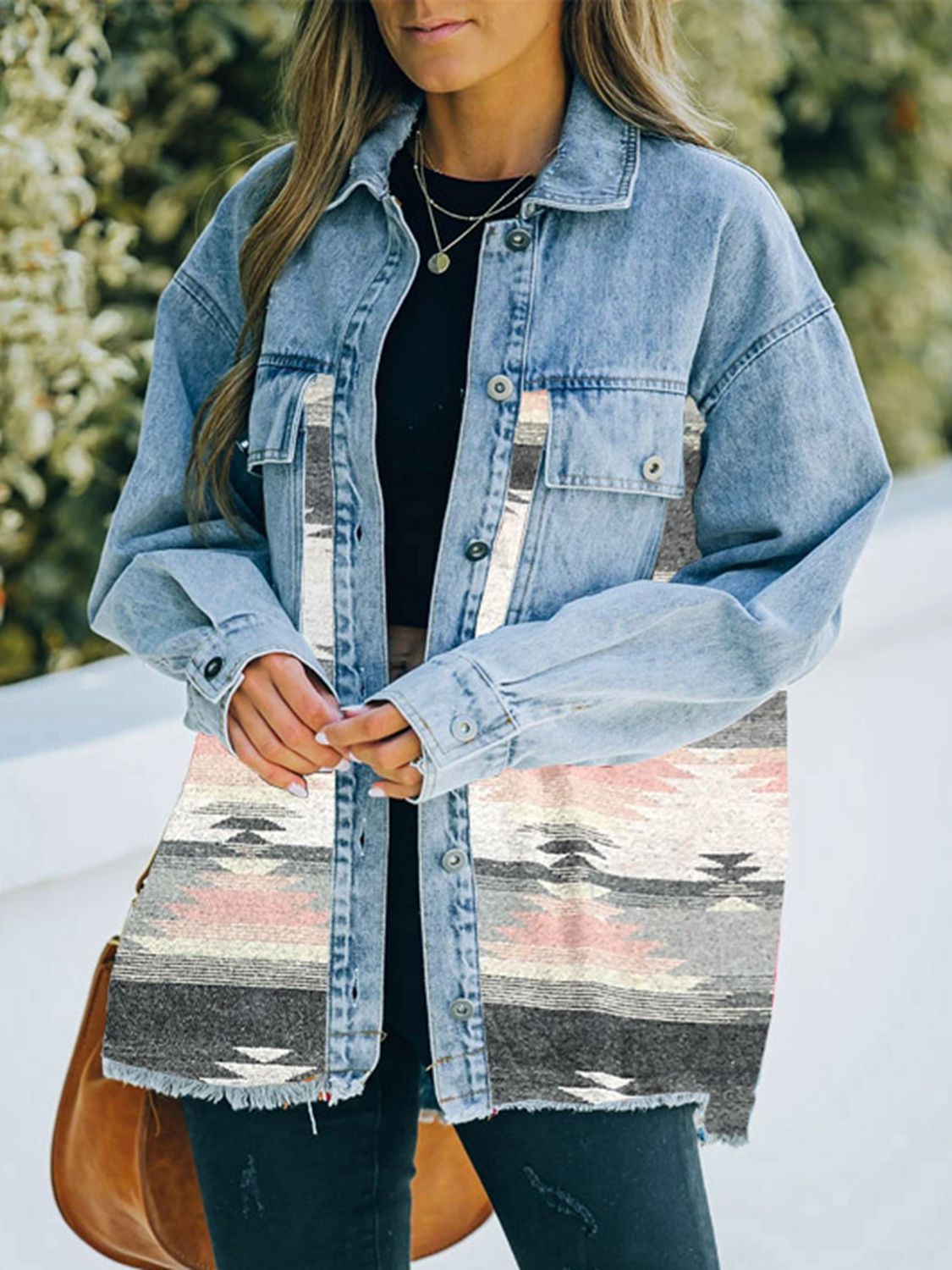 Gray Collared Neck Dropped Shoulder Denim Jacket Sentient Beauty Fashions Apparel &amp; Accessories