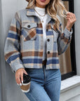 Dim Gray Plaid Button Up Jacket with Pockets Sentient Beauty Fashions Apparel & Accessories