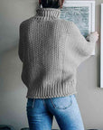 Slate Gray Turtleneck Dropped Shoulder Sweater