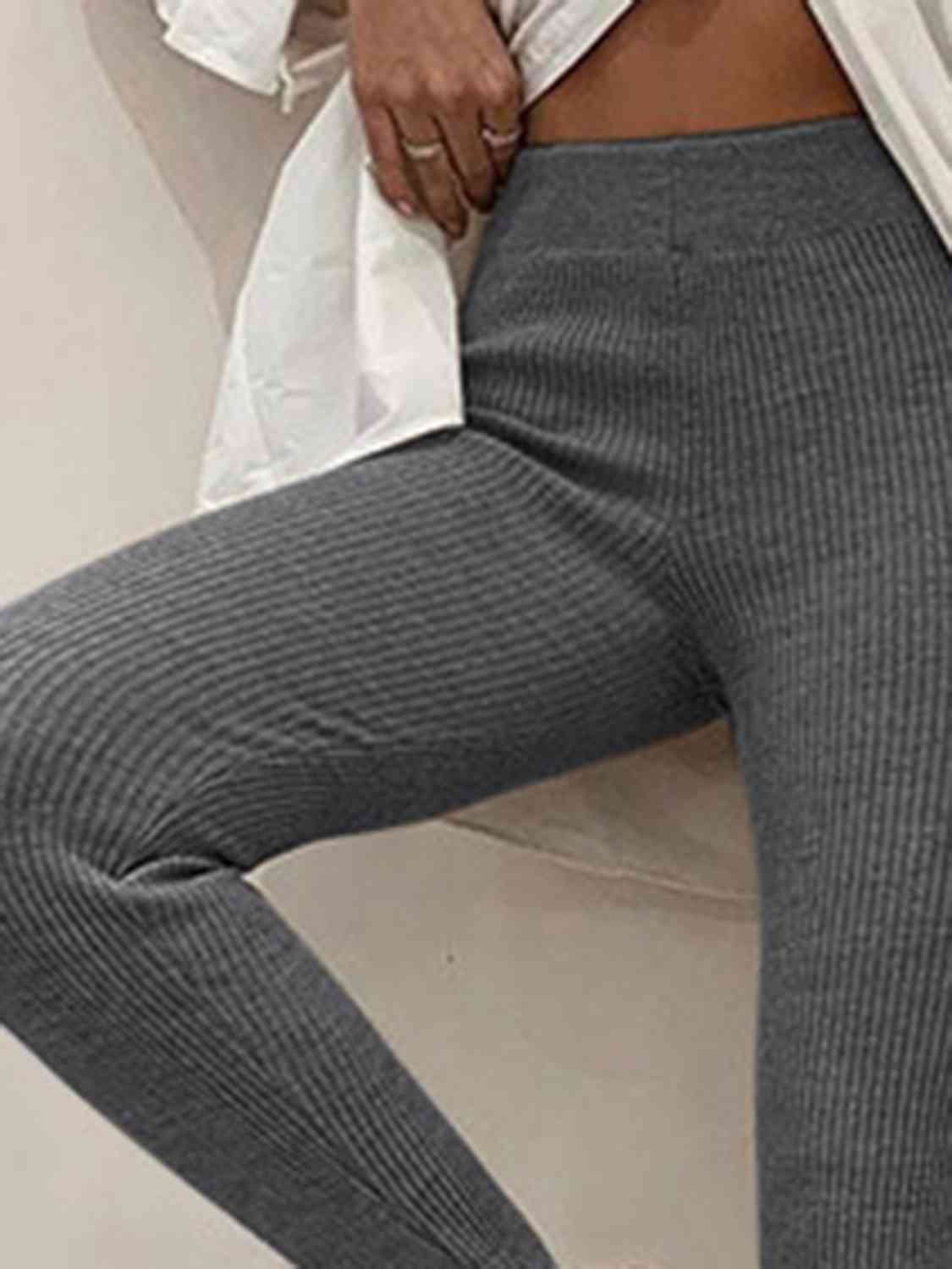 Dark Slate Gray Ribbed Mid Waist Leggings