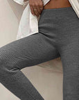 Dark Slate Gray Ribbed Mid Waist Leggings Sentient Beauty Fashions Apparel & Accessories
