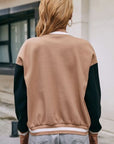 Rosy Brown Contrast Baseball Collar Snap Down Jacket Sentient Beauty Fashions Apparel & Accessories