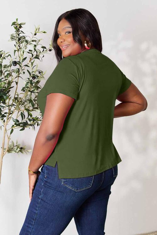 Light Gray Basic Bae Full Size Round Neck Short Sleeve T-Shirt Sentient Beauty Fashions Apparel &amp; Accessories