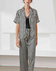 Light Gray Striped Short Sleeve Shirt, Pants, and Cami Pajama Set Sentient Beauty Fashions Apparel & Accessories