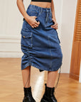 Gray Drawstring Denim Skirt with Pockets Sentient Beauty Fashions Apparel & Accessories