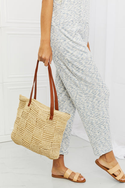 Light Gray Fame Picnic Date Straw Tote Bag