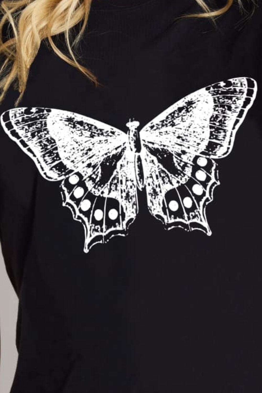 Black Simply Love Full Size Butterfly Graphic Cotton T-Shirt Sentient Beauty Fashions tees