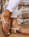 Dim Gray Beaded PU Leather Open Toe Sandals Sentient Beauty Fashions Shoes