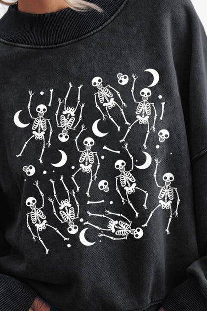 Dark Slate Gray Skeleton Graphic Round Neck Long Sleeve Sweatshirt