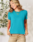 Light Sea Green Basic Bae Full Size Round Neck Short Sleeve T-Shirt Sentient Beauty Fashions Apparel & Accessories