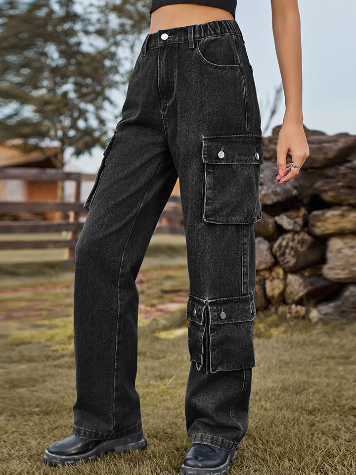 Dark Slate Gray Straight Leg Cargo Jeans Sentient Beauty Fashions Apparel &amp; Accessories