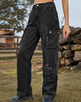 Dark Slate Gray Straight Leg Cargo Jeans Sentient Beauty Fashions Apparel & Accessories