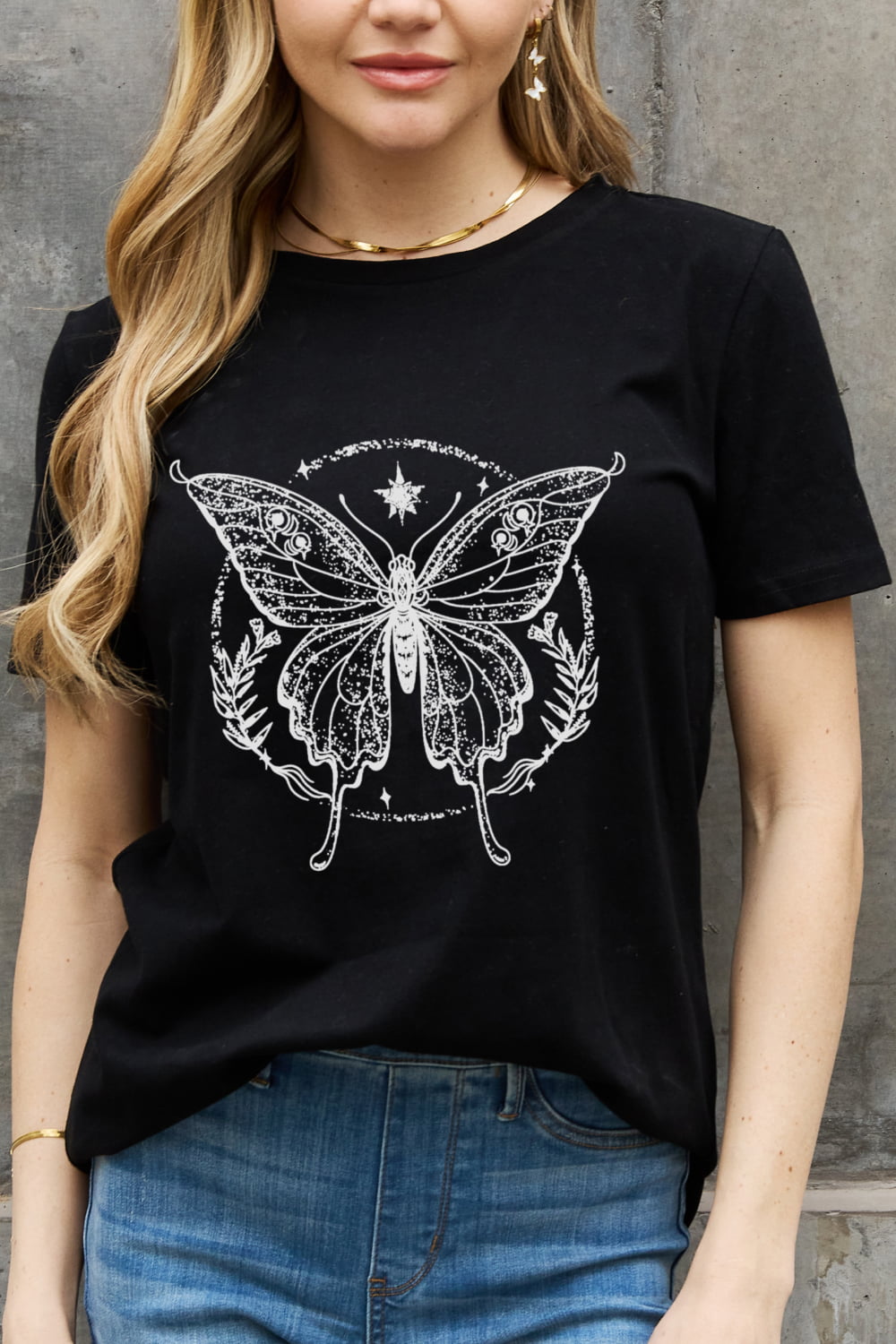 Tan Simply Love Full Size Butterfly Graphic Cotton Tee Sentient Beauty Fashions Apparel &amp; Accessories