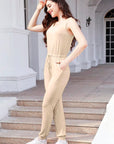 Gray Drawstring Round Neck Sleeveless Jumpsuit Sentient Beauty Fashions Activewear