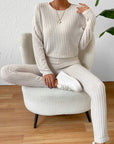Gray Ribbed Top and Pants Lounge Set Sentient Beauty Fashions Apparel & Accessories