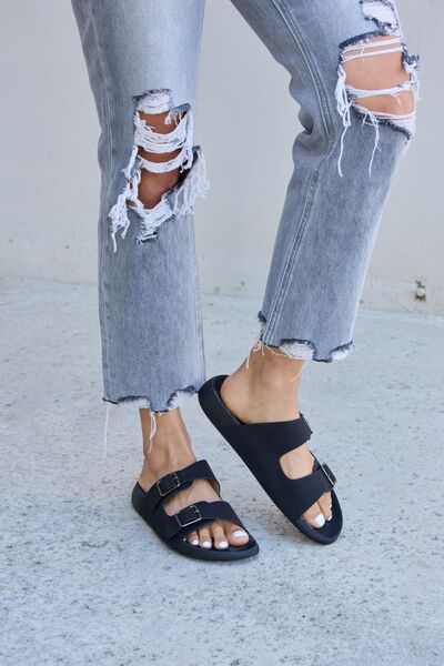 Gray Forever Link Double Buckle Open Toe Sandals Sentient Beauty Fashions Shoes