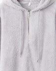 Light Gray Quarter-Zip Drawstring Teddy Hoodie