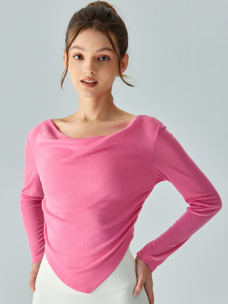 Light Gray Cowl Neck Long Sleeve Sports Top Sentient Beauty Fashions Apparel &amp; Accessories