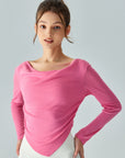 Light Gray Cowl Neck Long Sleeve Sports Top Sentient Beauty Fashions Apparel & Accessories