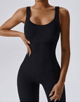Black Wide Strap Sleeveless Active Jumpsuit Sentient Beauty Fashions Apparel & Accessories