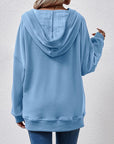 Light Slate Gray V-Neck Drop Shoulder Long Sleeve Hoodie Sentient Beauty Fashions Apparel & Accessories