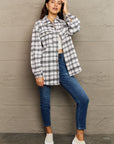 Rosy Brown Ninexis Full Size Plaid Collared Neck Button-Down Long Sleeve Jacket Sentient Beauty Fashions jackets