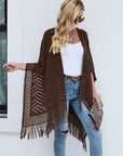 Dark Slate Gray Fringe Hem Open Front Poncho