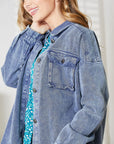 Gray HEYSON Full Size Mineral-Washed Button-Down Denim Jacket Sentient Beauty Fashions Apparel & Accessories