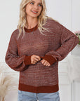 Gray Contrast Round Neck Long Sleeve Sweater Sentient Beauty Fashions Apparel & Accessories