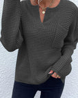 Dark Slate Gray Notched Long Sleeve Sweater Sentient Beauty Fashions Apparel & Accessories